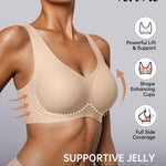 Vertvie Wireless Jelly Bras for Women Seamless No Underwire Push Up Bra Supportive Full Coverage Older Sport T-Shirt Bralette(Sand,X-Large)