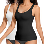 ONEW Shapewear Camisoles Seamless Tummy Control Compression Tank Tops Waist Trainer Body Shaper for Women,Black+White,Medium