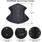SHAPERX Women Short Torso Curvy Waist Heavy Duty Double Steel Boned Underbust Waist Trainer Corsets,SZ70930-Black-M