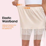 MANCYFIT Double Lace Half Slip for Women Under Dress Lace Slip Skirt Extenders Satin Under Skirt Liner Nude Small