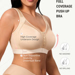 FeelinGirl Compression Bras for Women Post Surgery Front Closure Surgical Bra Wirefree Beige Small
