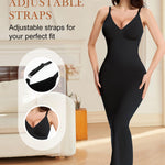 Miguofan Shapewear Slips for Under Dresses Full Slip Dress for Women Tummy Control Seamless Body Shaper V Neck Slip (US, Alpha, Large, Regular, Regular, Black)