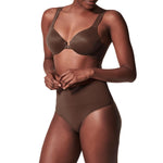 SPANX SPANXshape ExtraOrdinary Thong - Sculpting with Compression - Women's Shapewear Underwear - Recycled Nylon Fabric Blend - Chestnut Brown - Medium