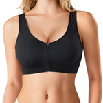 BRABIC Zipper Front Closure Bras for Women Mastectomy Wireless Compression Everyday Post Surgery Bra Black, Medium