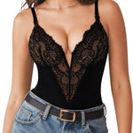 Popilush Shapewear Bodysuits for Women Lace Corset Tops Tummy Control V Neck Sleeveless Body Suit Thongs