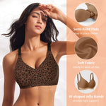 Seamless Jelly Padded Bras for Women No Underwire Full Coverage Supportive Push Up Gel Bra Wireless Low Cut Soft Bralettes(A1#Leopard Coffee(v Neck),X-Large