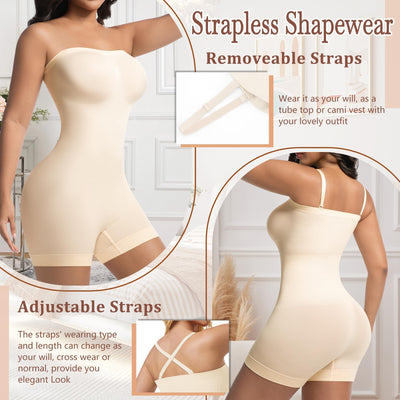 ONEW Strapless Shapewear Bodysuit for Women Under Dress Light Tummy Control Full Body Shaper Seamless Butt Lifter Thigh Slimmer,Beige,XX-Large