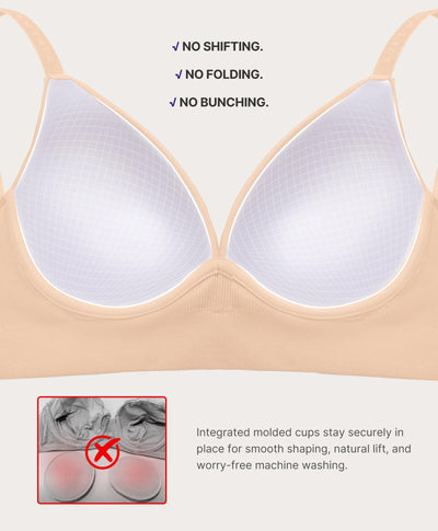 SHAPELLX Bra for Women Deep V Wireless Pushup Bra Plunge Seamless Comfortable Bras Unlined Tshirt Adjustable (Large Beige)