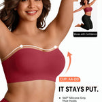 Vertvie Strapless Bra Wireless Non-Slip Push Up Bandeau Bras for Women Full Support Tube Tops Padded Bralette S-Large Breasts(Red,Medium)