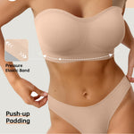OEAK Strapless Bras for Women Wireless Bandeau Bra Non Slip Tube Top Seamless Bras Push Up Comfortable Padded Bralette Large Nude