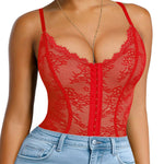 SHAPELLX Lace Bodysuit for Women Tummy Control Shapewear Body Suits One Piece Body Shaper Thongs Red XS