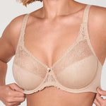 DELIMIRA Women's Plus Size Full Coverage Underwire Unlined Minimizer Lace Bra Beige 36E