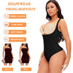 Werena Thong Shapewear Bodysuit for Women Tummy Control Open Bust Body Shaper Slimmer Shaping Thong(#1 Pure Dark,Medium)