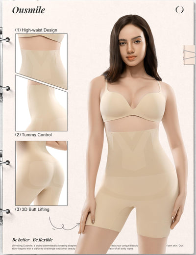 Ousmile Shapewear Tummy Control High Waist Shapewear for Women Girdle Thigh Slimmer & Seamless Shapewear Shorts Nude