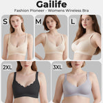 Gailife Scalloped Lift Bras for Women Soft Push Up Wireless Bra Supportive V Neck No Underwire Seamless Tshirt Bralettes, Black, L