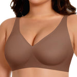 Werena Womens Wireless Jelly Bras Deep V Push Up Low Cut Bra No Underwire Supportive Plunge Seamless Everyday Comfortable Tshirt Bralette (Brown,L)