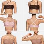 OEAK Womens Strapless Bras Jelly Push Up Bandeau Bra Non Slip Wireless Supportive Padded Bras Seamless Comfortable Tube Bra Leopard Pink M