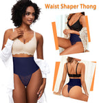 Werena Tummy Control Thong Shapewear for Women Mid High Waisted Body Shaper Underwear Lace Shaping Thong Girdle Panties(#A1 Mid Rise Blue,Small)