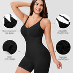 Nebility Black Bodysuit Women - Tummy Control V Neck Body Suits Seamless Shapewear Smooth Fit Everyday Wear Body Shaper Mid Thigh Shorts
