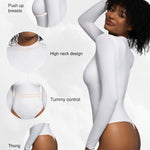 Popilush Body Suits for Womens Mock Neck Long Sleeve Shapewear Tummy Control Turtle Neck Body Shaper Thong Going Out Tops