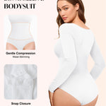 CYDREAM Long Sleeve Bodysuits for Women - Square Neck Shapewear Bodysuit Tops Going Out Body Suits Shirt Leotard (White, Small)