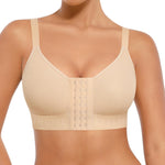FeelinGirl Post Surgery Compression Bra Front Closure Bras for Women Mastectomy with Front Closure Wireless Bra Beige M
