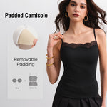 C202 Tank Tops for Women Lace Camisole with Built in Bra Sexy Sleeveless Going Out Top, Black Medium