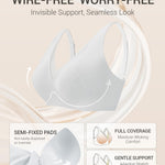 Gailife Womens Deep V Jelly Bras Wireless Mesh Comfortable Bralette Supportive No Underwire Bras Seamless Push Up Plunge Bra -WT,XXL Cream