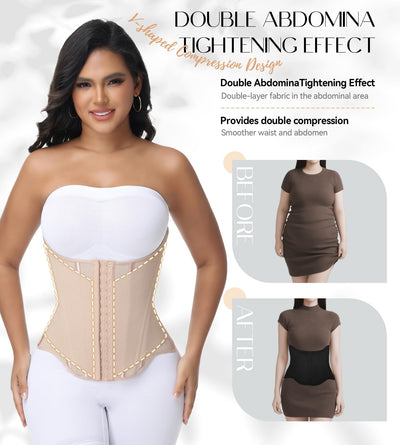 SHAPSHE Waist Trainer for Women Tummy Control Cincher Corset Shapewear Working Out Body Shaper with Hooks Tan L