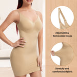 JOYSHAPER Shapewear Dress for Women Tummy Control V Neck Full Slips Under Dresses Body Shaper With Spaghetti Strap Beige