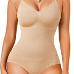 Irisnaya Women's Slimming Bodysuits Shapewear Tummy Control Body Shaper | Wire-free camisole bodysuit has no boning. Adjustable spaghetti straps and crotch access simplify daily wear under dresses.