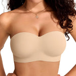 Vertvie Strapless Bras for Women Wireless Push Up Non-Slip Bandeau Bra Seamless Full Coverage Molded Cup Tube Top Bralette(36D,Nude)