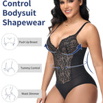 SHAPERIN Sexy Lace Bodysuit for Women Shapewear Tummy Control Corset Bodysuit Thong Body Suit Shaper Black S