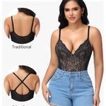 SHAPERIN Sexy Lace Bodysuit for Women Shapewear Tummy Control Corset Bodysuit Thong Body Suit Shaper Black S