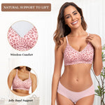 OEAK Womens Wireless Jelly Bras Comfortable Push Up Bra No Underwire Gel Bra Full Support Lift Everyday Seamless Tshirt Bras Pink Leopard XS