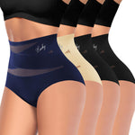 MIOTAN Women's Underwear 4 Pack Tummy Control High Waisted Postpartum Ladies Panties Compression Post Partum Nylon, Multicolor, M