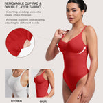 Lover-Beauty Women Shapewear Tummy Control Bodysuit Seamless Bodysuit Thong Red Medium