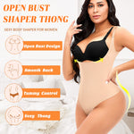 Werena Thong Shapewear Bodysuit for Women Tummy Control Open Bust Body Shaper Slimmer Shaping Thong(#1 Pure Beige,Small)