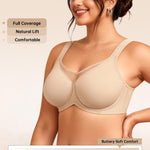 LetsJoli Minimizer Bras for Women Full Coverage Underwire Unlined T Shirt Bra Plus Size Older for Large Bust Light Beige