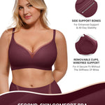SHAPELLX Bra for Women Wireless Push Up Bra with Lift and Support Soft No Underwire Bralette Minimizer Bra for Back Fat Smoothing Maroon L