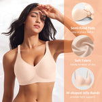 Seamless Jelly Padded Bras for Women No Underwire Full Coverage Supportive Push Up Gel Bra Wireless Low Cut Soft Bralettes(A1#Nude(v Neck),X-Large)