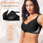 Wireless Jelly Bras for Women V Neck Seamless No Underwire Tshirt Bras Comfortable Padded Bralettes Everyday Bra with Support(A1#Black(v Neck),Large)