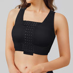 BRABIC Front Closure Post Surgical Compression Everyday Bra for Women Mastectomy with Removable Breast Support Band Black