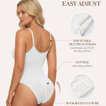 BRABIC Bodysuit Shapewear for Women Tummy Control Panties Seamless Sleeveless Tops V-Neck Camisole Jumpsuit(White Brief, X-Small/Small)