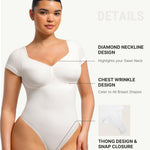FeelinGirl Shapewear Bodysuit Tummy Control Plus Size Body Suit for Curve Women White Tops for Women Creamy White XXL