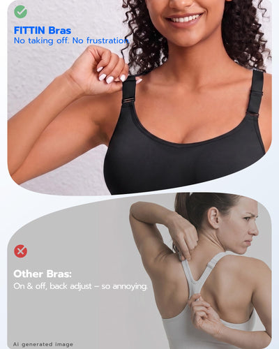 FITTIN Front Adjustable Sports Bra: Adjust in 3s While Wearing - Customize Your Comfort & Support Anytime for Low to Medium Support Workout - Full Coverage Racerback Bra for Women Large Bust C-DDD Cup
