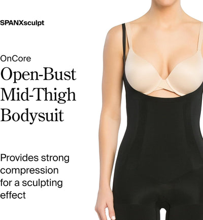 SPANX SPANXsculpt OnCore Open-Bust Mid-Thigh Bodysuit - Powerful Compression Body Shaper - Comfy Shapewear