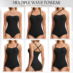 ONEW Strapless Shapewear Bodysuit for Women Seamless Tummy Control Tube Top Body Shaper With Removable Straps,Black,Medium
