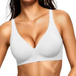 Gailife Deep V Jelly Bras for Women No Underwire Wireless Seamless Push Up Bra Comfort Support Plunge Bralette Full Coverage -WT,L White