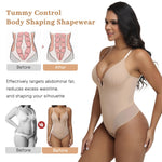 JOYSHAPER Thong Bodysuit for Women Tummy Control Low Back Shapewear Corset Body Suit Tops Deep Plunge Body Shaper with Underwire Nude M